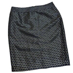 Ann Taylor Women's 10 Black Gold Geometric Polka Dot Print Pencil Skirt Lined